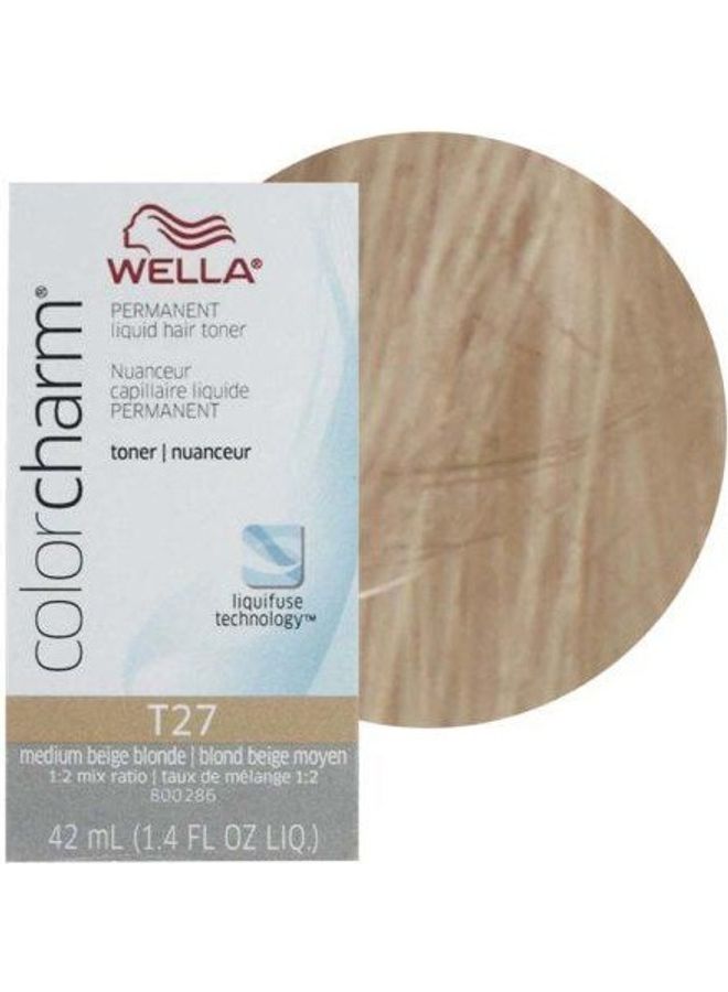 2-Piece Color Charm Permanent Liquid Hair Toner T27 with CC Cream 20 Developer Medium Beige Blonde Toner (42ml) and Developer (107ml)