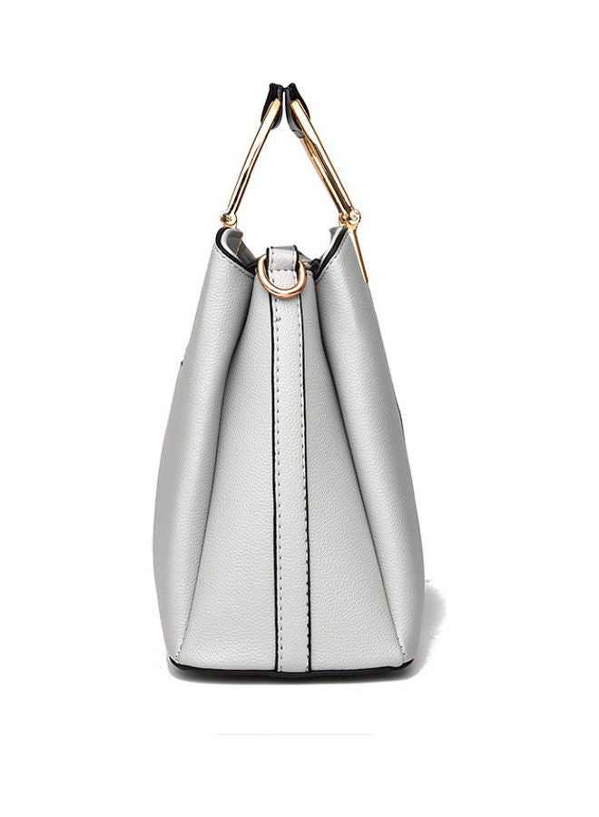 Metal Closure Hand Bag Grey/Black/White - Image 2