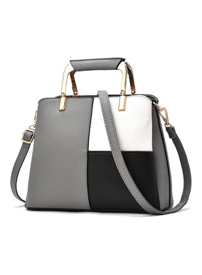 Metal Closure Hand Bag Grey/Black/White - Image 1