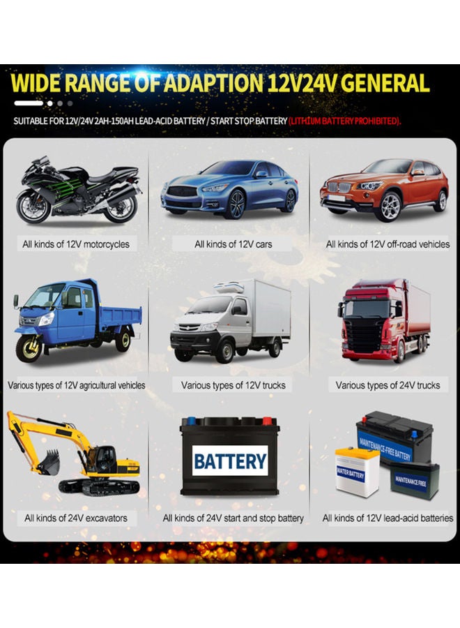 12V 24V Motorcycle & Car Battery Charger with LCD Display - Image 2