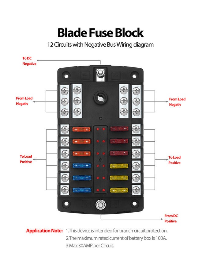 Generic - 12-Way LED Blade with ATC Fuse Box with Negative Bus Bar - Image 1