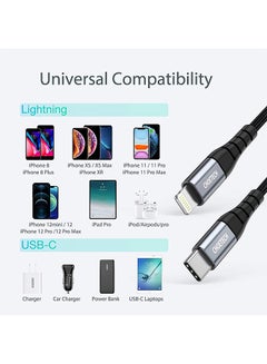 CHOETECH Nylon Braided USB-C to Lighting Cable For I Phone Black  - Image 3