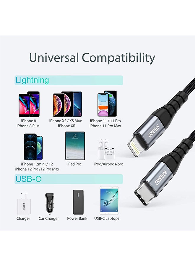 CHOETECH Nylon Braided USB-C to Lighting Cable For I Phone Black - Image 3