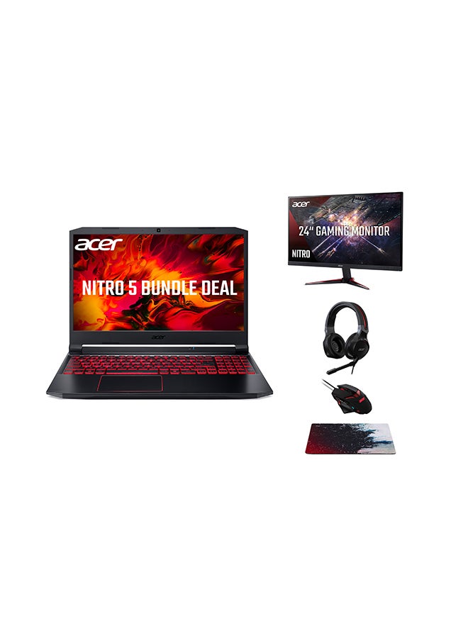 Acer - Nitro 5 AN515 Gaming Notebook With 15.6-Inch Display, Core i5-10300H Processor/8GB RAM/512GB SSD/4GB NVIDIA GeForce GTX 1650 Ti Graphics And Nitro Gaming Mouse + Gaming Headset + Gaming Mousepad + ACER Monitor VG240Y /International Version English Black - Image 1