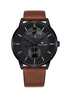 Men's Hunter Round Shape Leather Band Analog Wrist Watch 42 mm - Brown - 1791604