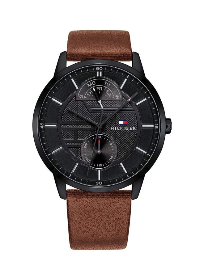 TOMMY HILFIGER - Men's Hunter Round Shape Leather Band Analog Wrist Watch 42 mm - Brown - 1791604 - Image 1