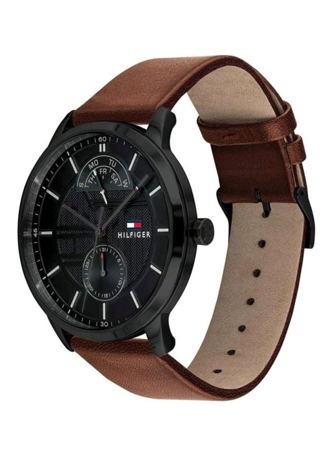 TOMMY HILFIGER - Men's Hunter Round Shape Leather Band Analog Wrist Watch 42 mm - Brown - 1791604 - Image 1