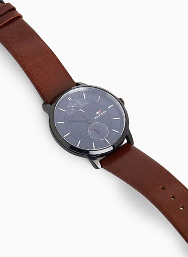 TOMMY HILFIGER - Men's Hunter Round Shape Leather Band Analog Wrist Watch 42 mm - Brown - 1791604 - Image 1