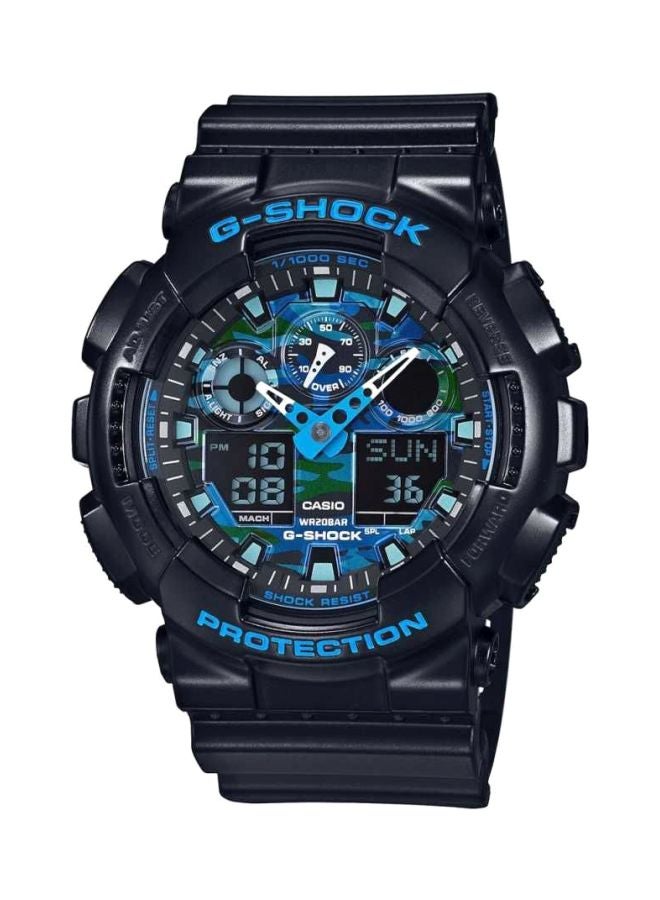 جي شوك ساعة يد رقمية وبعقارب وسوار من المطاط بتصميم دائري مقاس 55 ملم - لون أسود- 100CB-1ADR للرجال - Image 1