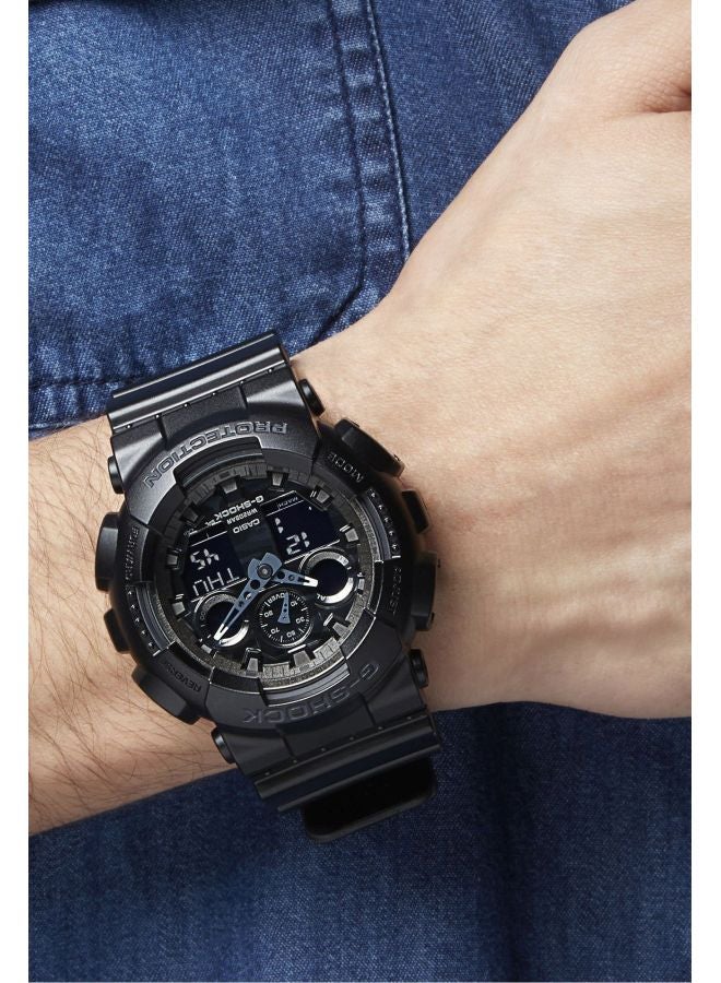 جي شوك ساعة يد رقمية وبعقارب وسوار من المطاط بتصميم دائري مقاس 55 ملم - لون أسود- 100CB-1ADR للرجال - Image 4