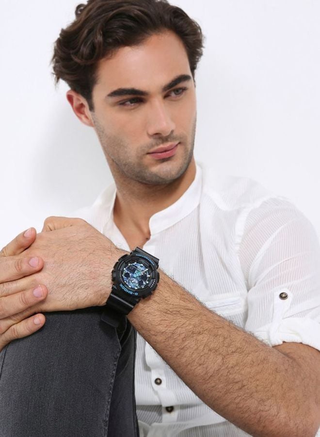 جي شوك ساعة يد رقمية وبعقارب وسوار من المطاط بتصميم دائري مقاس 55 ملم - لون أسود- 100CB-1ADR للرجال - Image 5