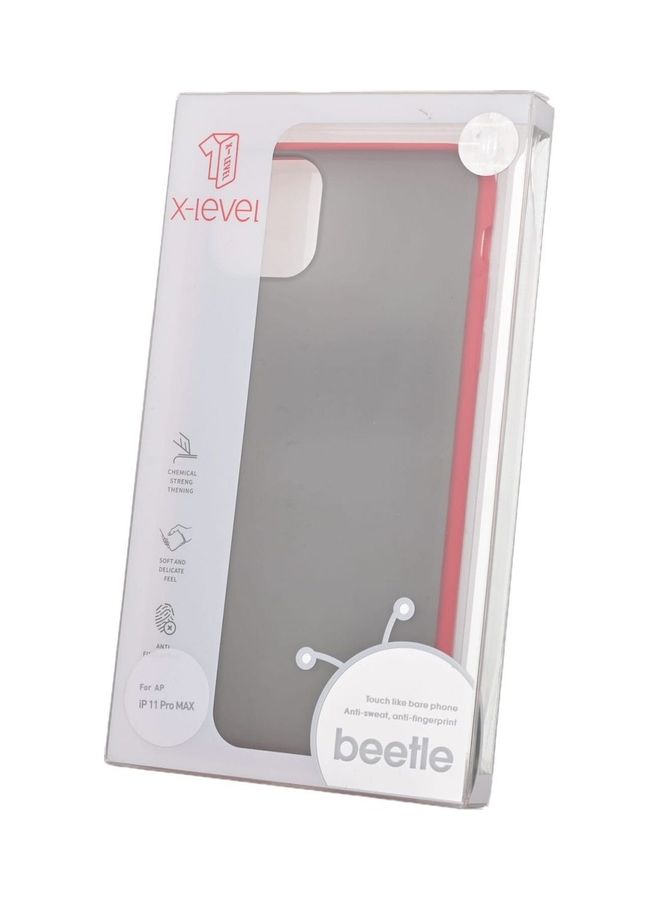 إكس ليفيل غطاء حماية خلفي صلب من سلسلة بيتل مضاد للتعرق والبصمات بتصميم شفاف وحواف بلون أحمر لهاتف آيفون 11 برو ماكس شفاف/ أحمر - Image 3