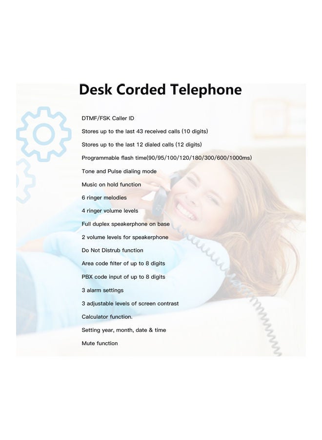 Wired Landline Phone with LCD Display Black