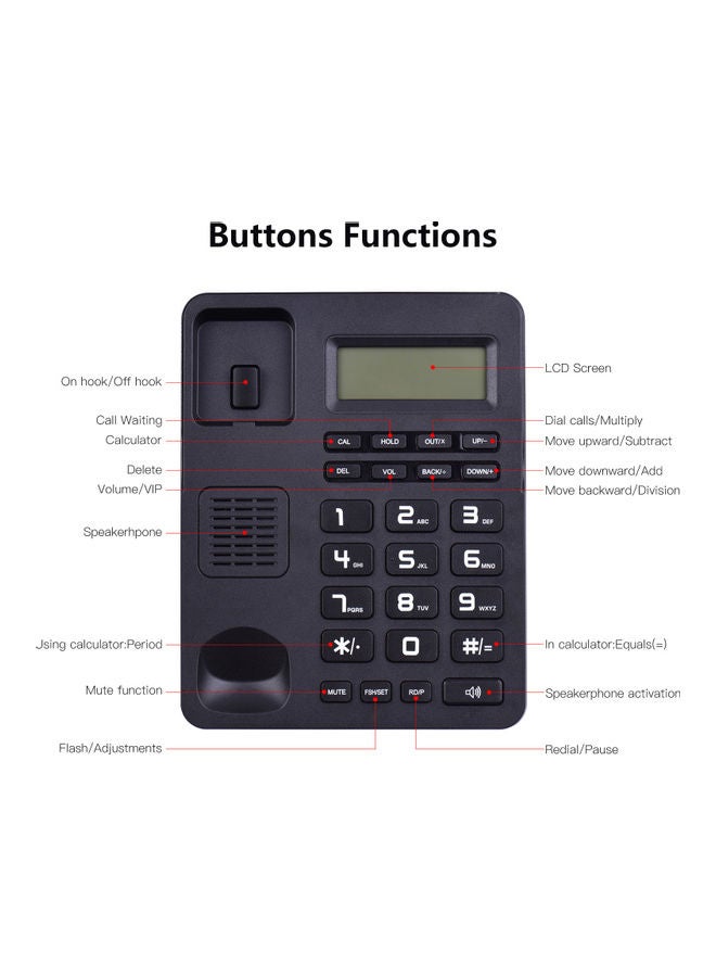 Wired Landline Phone with LCD Display Black