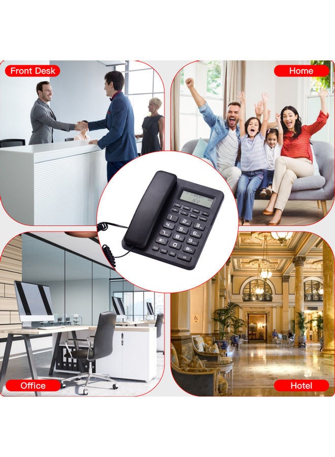 Wired Landline Phone with LCD Display Black