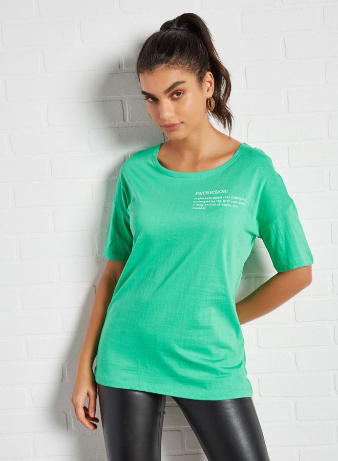ABOF Chest Print Scoop Neck T-Shirt Pista Green  - Image 1