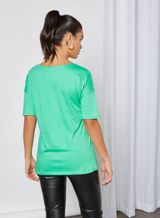 ABOF Chest Print Scoop Neck T-Shirt Pista Green  - Image 2
