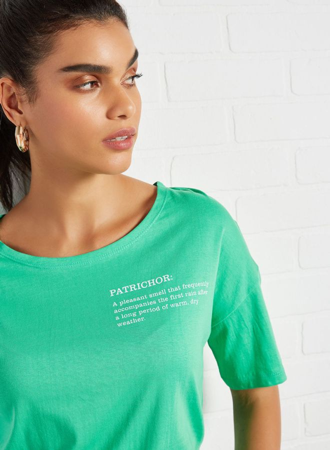 ABOF Chest Print Scoop Neck T-Shirt Pista Green  - Image 3