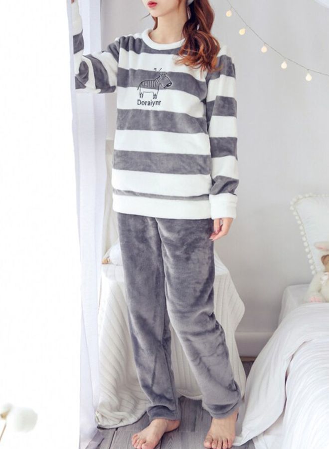 Beauenty Striped Flannel Pajama Set Grey/White - Image 1
