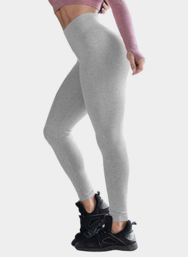 Cool Baby - Seamless Jacquard Point High Waist Fitness Leggings Grey - Image 1