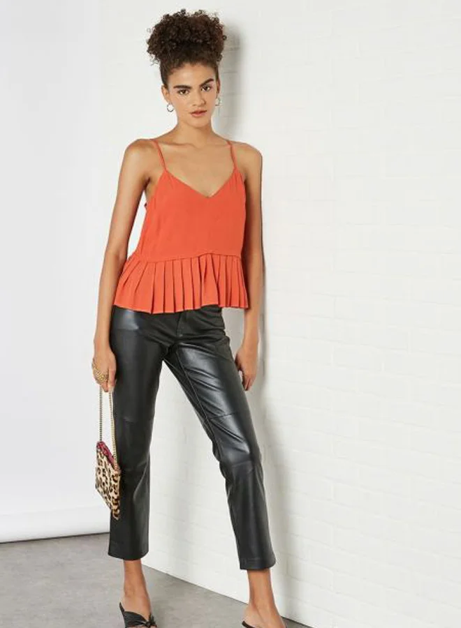 Generic Solid Flared V-Neck Straps Casual Camis Orange