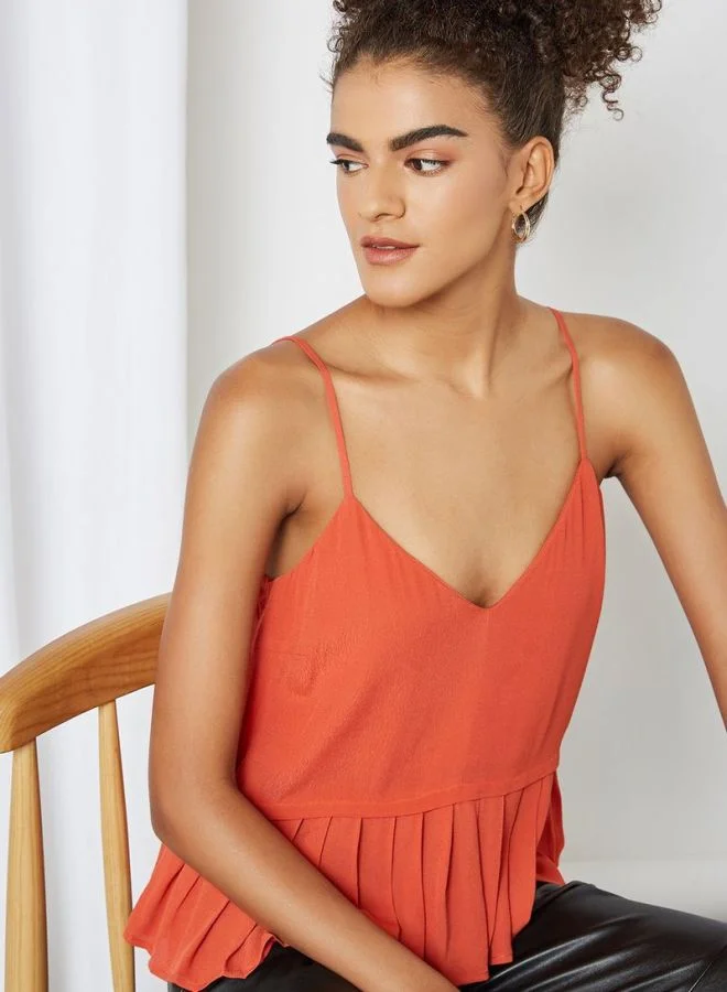 Generic Solid Flared V-Neck Straps Casual Camis Orange