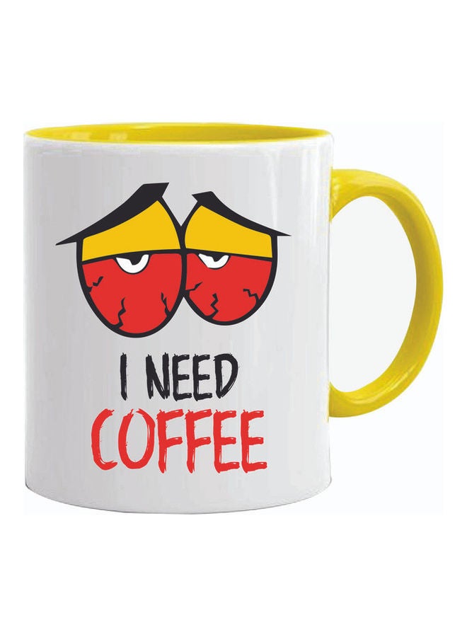 مج من السيراميك بطبعة عبارة Tieyes I Need Coffee متعدد الألوان