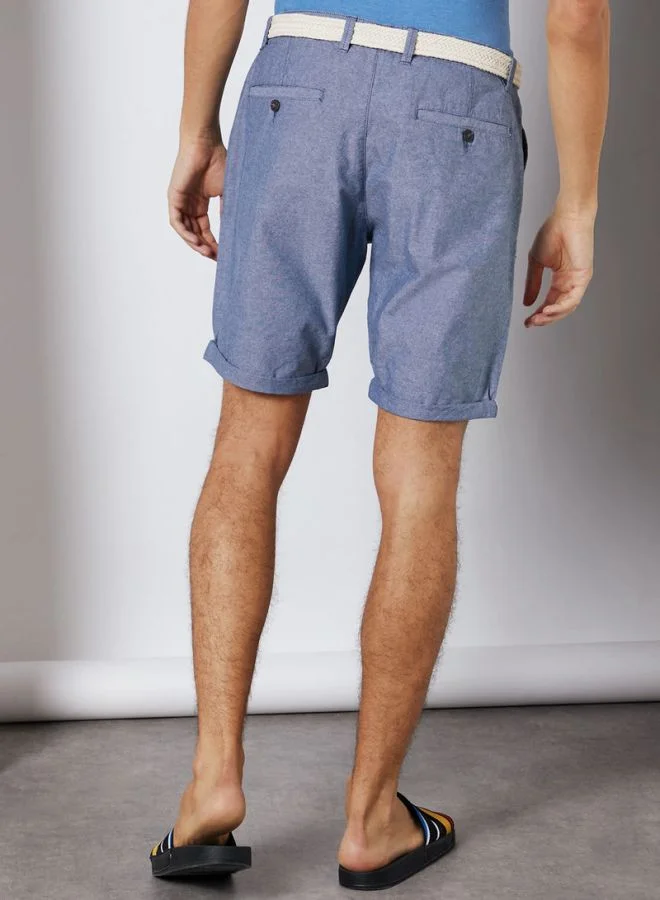 BRAVE SOUL Cantley Turn Up Shorts With Belt Navy