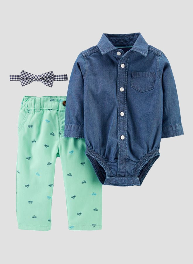 carter's 3 Piece Chambray Dress Me Up Set Blue/Mint  - Image 1
