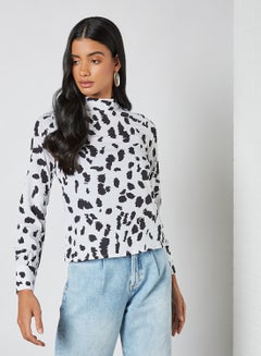 All-Over Print High Neck Top White