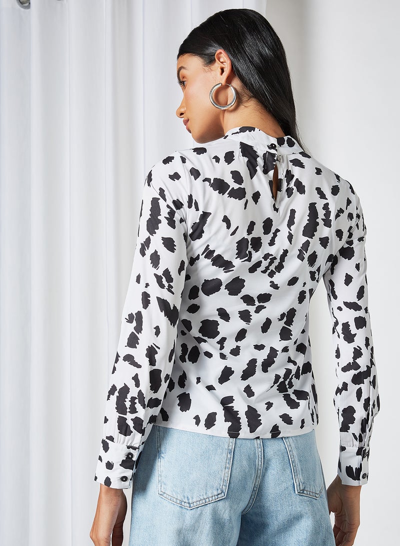 High Streets - All-Over Print High Neck Top White - Image 1