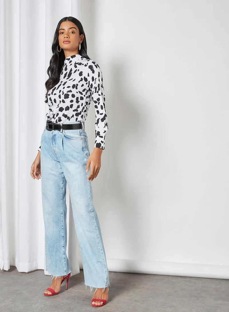 High Streets All-Over Print High Neck Top White
