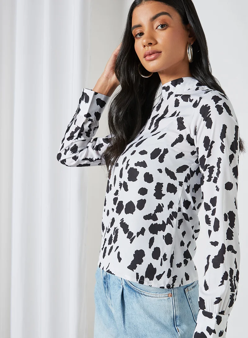 High Streets All-Over Print High Neck Top White