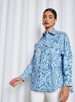 GHOSPELL All Over Patterned Oversized Shirt Blue  - Image 1