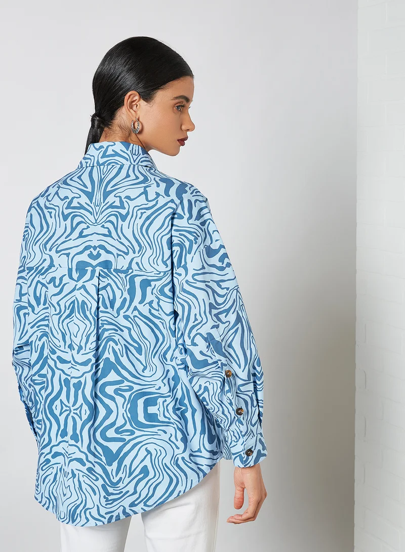 GHOSPELL All Over Patterned Oversized Shirt