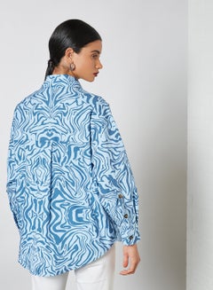 GHOSPELL All Over Patterned Oversized Shirt Blue  - Image 2