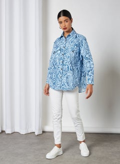 GHOSPELL All Over Patterned Oversized Shirt Blue  - Image 3