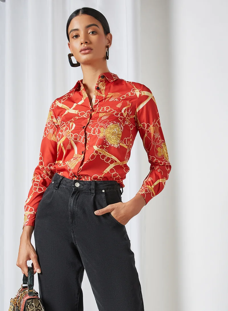 High Streets Chain Print Relaxed Shirt Multi