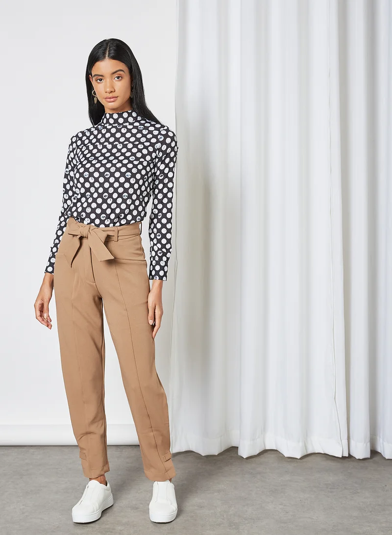 High Streets Polka Dot Print Top Black