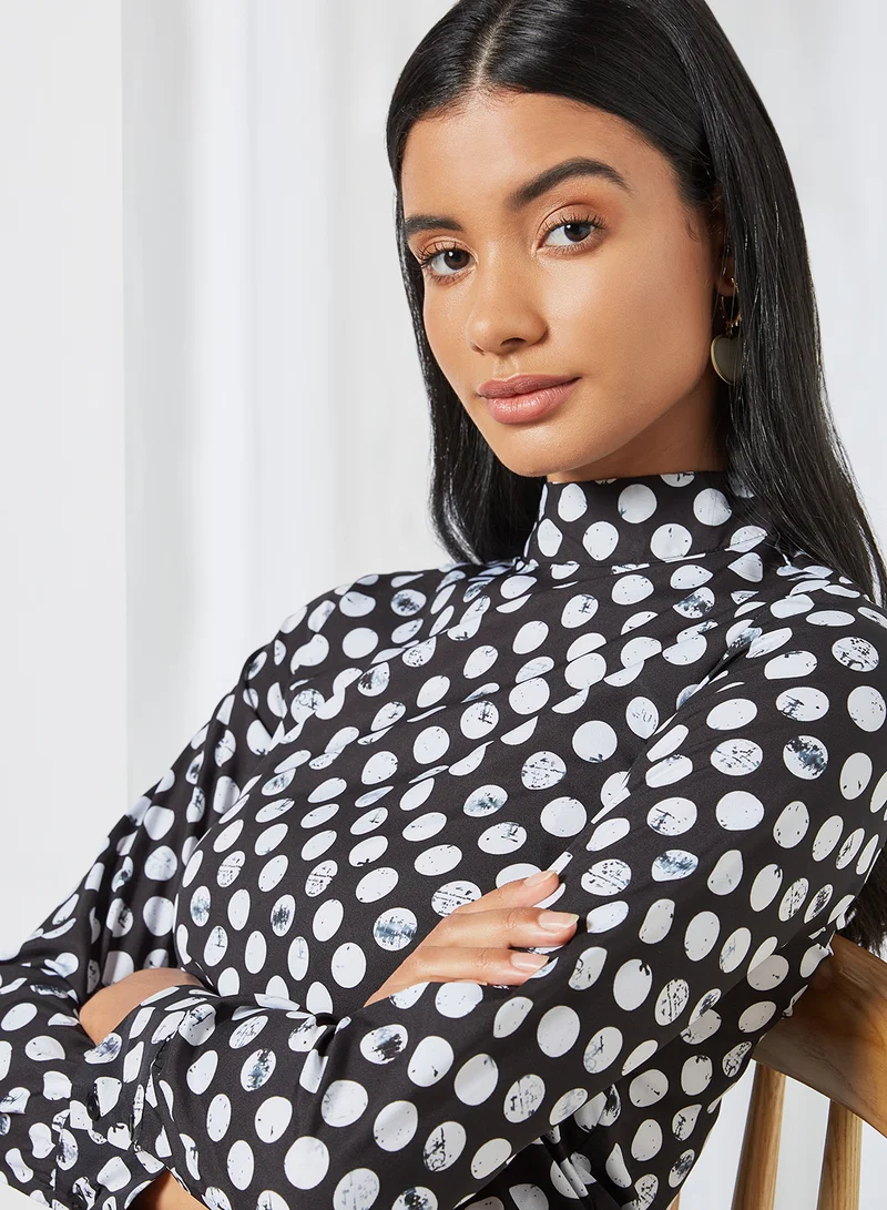 High Streets Polka Dot Print Top Black