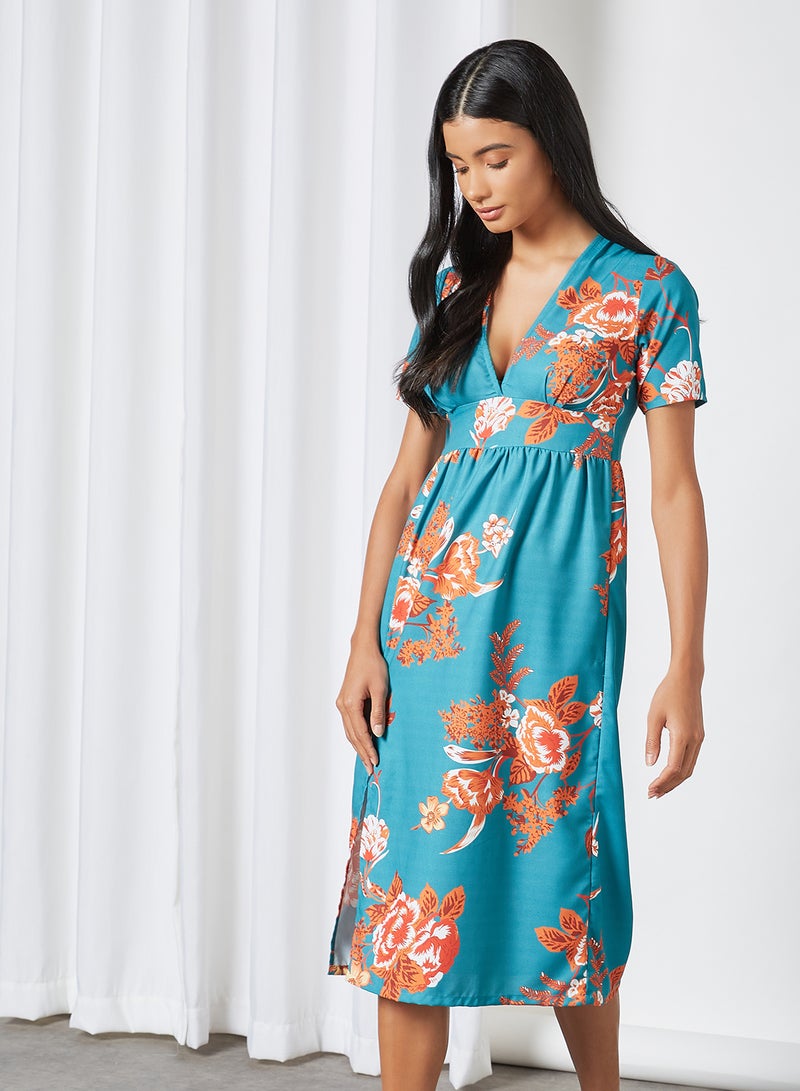 High Streets Gather Detailed Floral Dress Green - Image 1