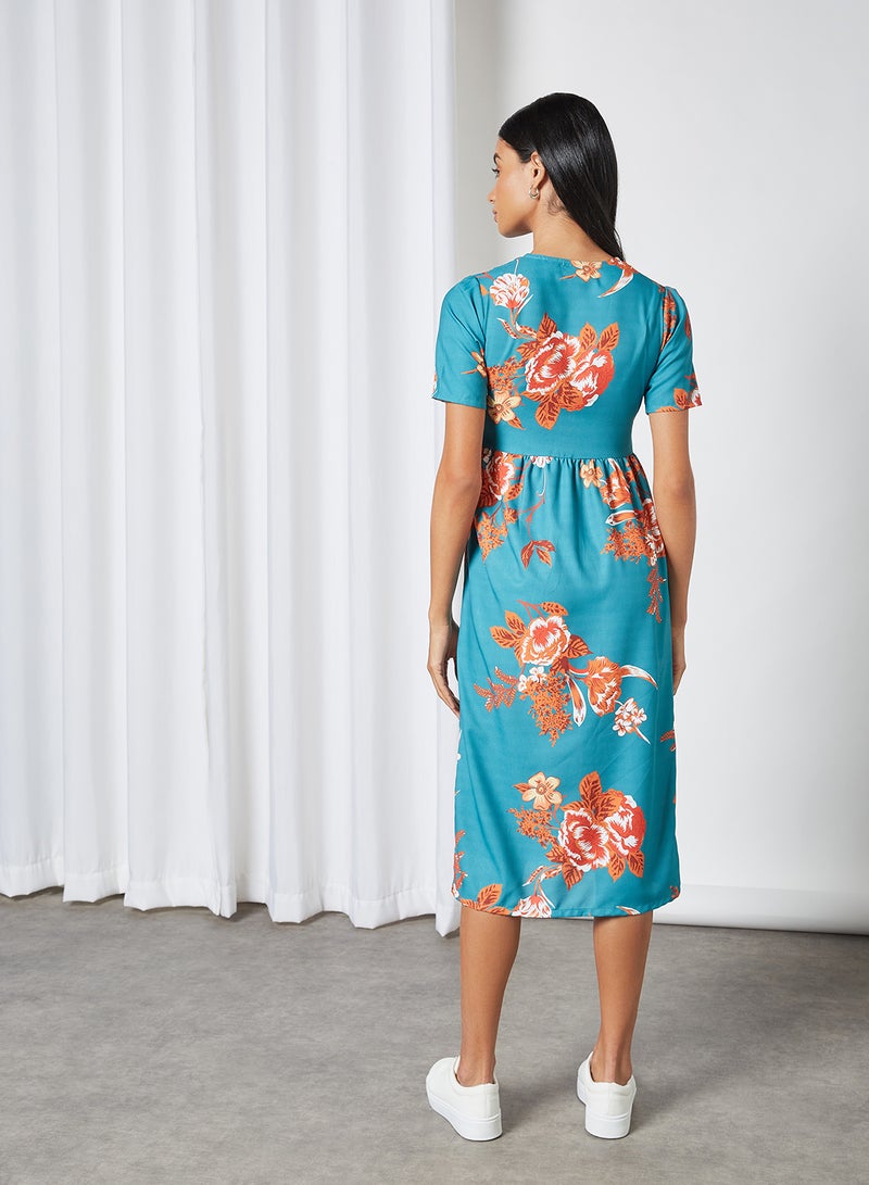 High Streets Gather Detailed Floral Dress Green - Image 2