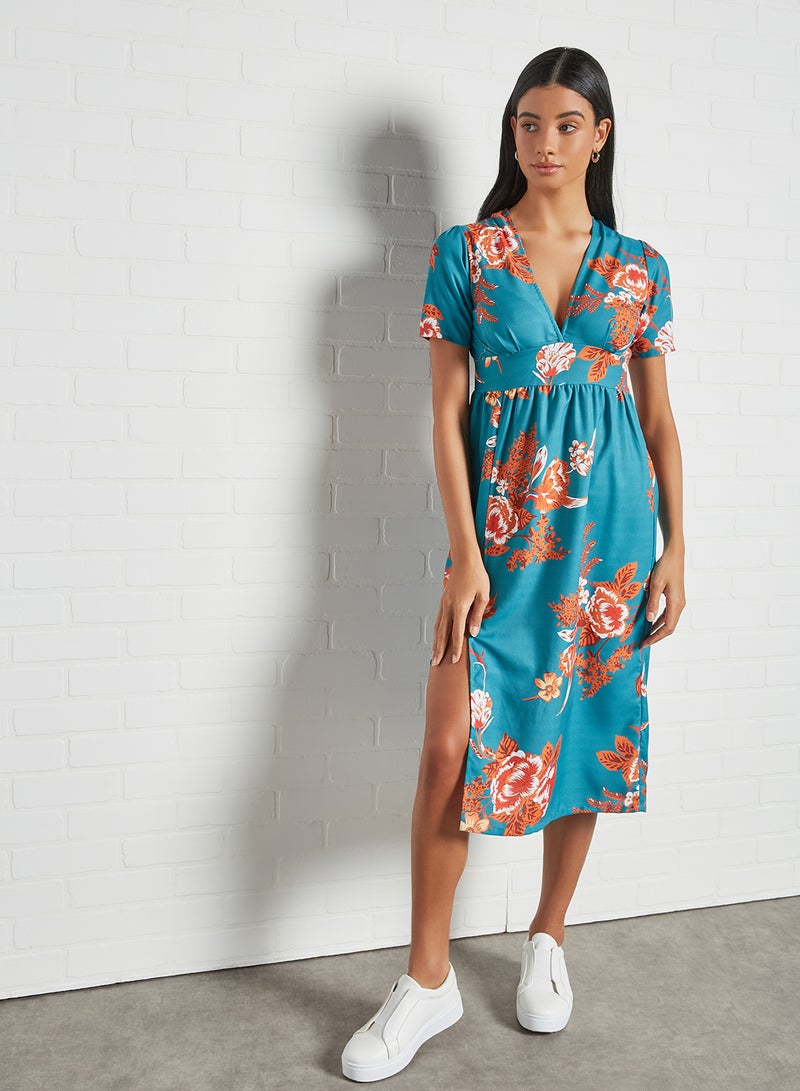High Streets Gather Detailed Floral Dress Green - Image 3