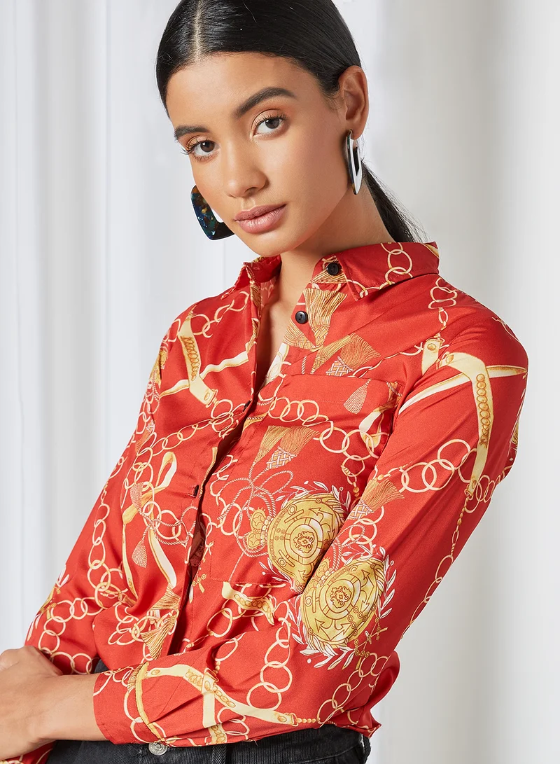 High Streets Chain Print Relaxed Shirt Multi