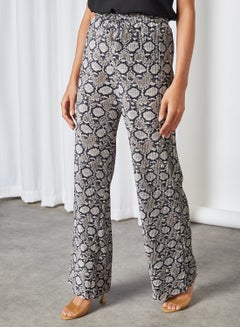 Snakeskin Print Plisse Wide Leg Trousers Multi