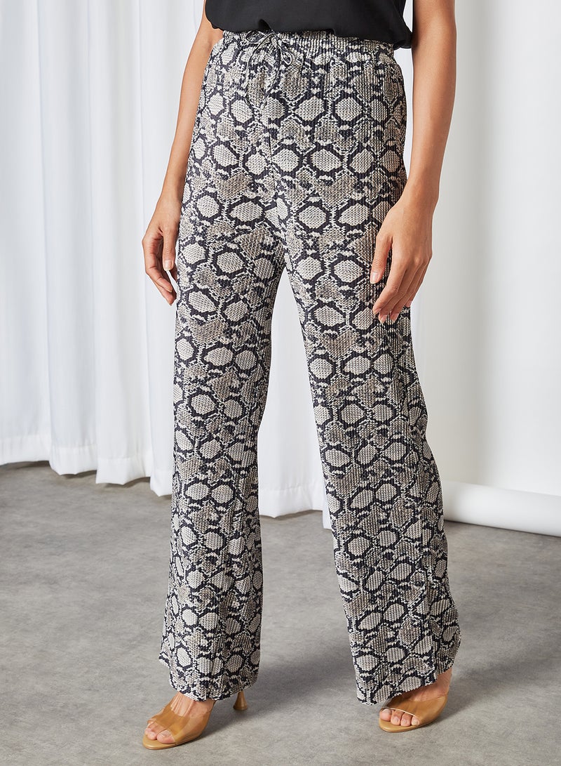 Stock - Snakeskin Print Plisse Wide Leg Trousers Multi - Image 1