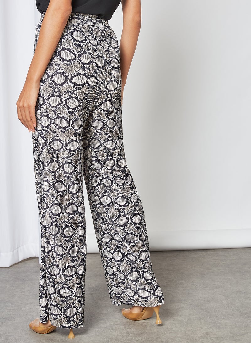 Stock - Snakeskin Print Plisse Wide Leg Trousers Multi - Image 1