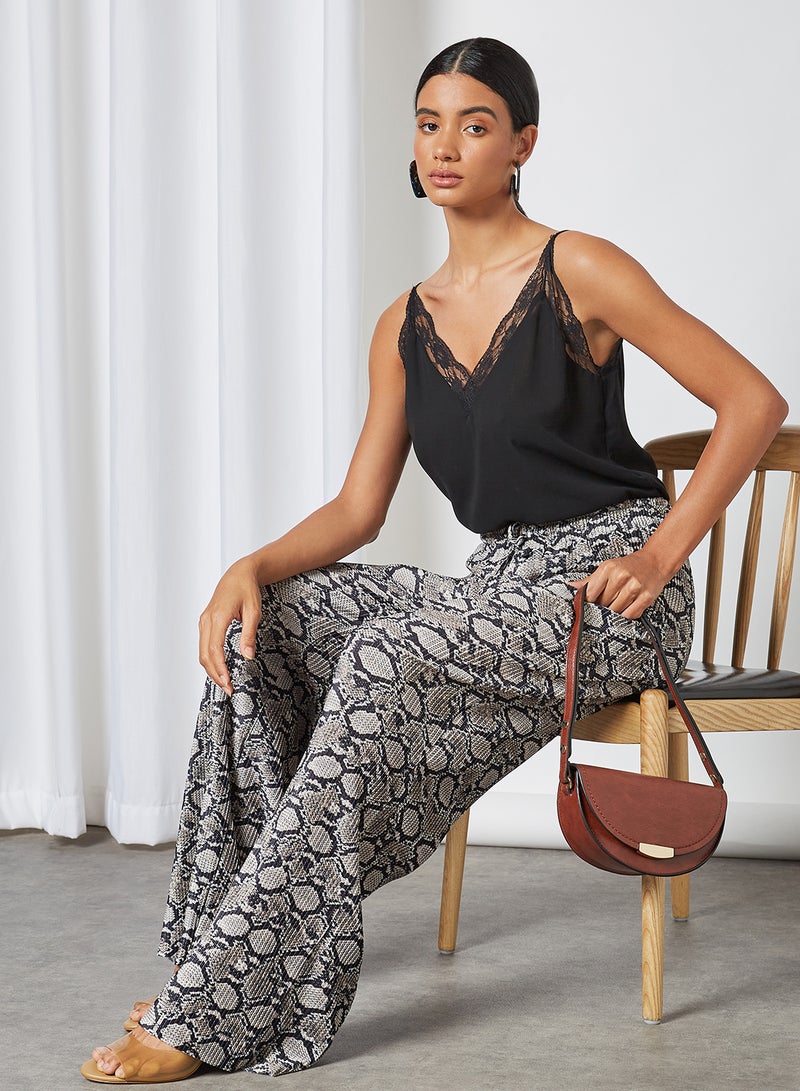 Stock - Snakeskin Print Plisse Wide Leg Trousers Multi - Image 1
