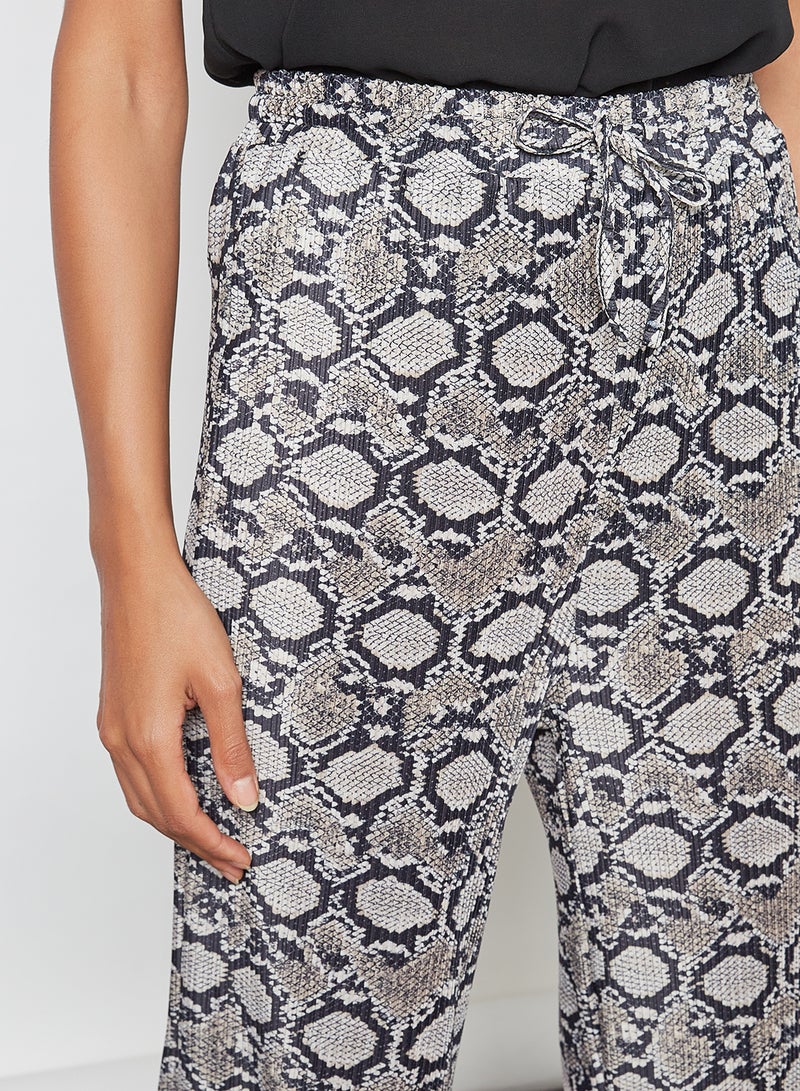 Stock - Snakeskin Print Plisse Wide Leg Trousers Multi - Image 1