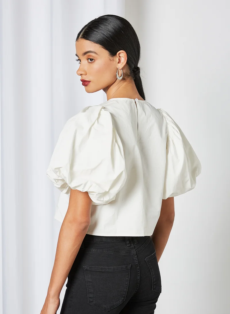 GHOSPELL Puff Sleeve Top Ivory